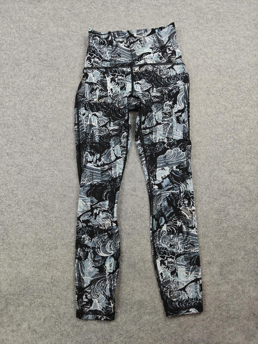 Lululemon Leggings Womens 4 Black Geometric High Rise Ankle Pockets Yoga Stretch